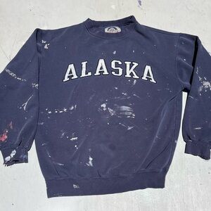 Men's Vintage Alaska Sweatshirt Blue Spell-Out S Street 90s THRASHED Grunge USA